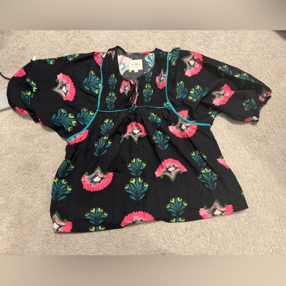 UMGEE SMOCKED BOHO TASSEL TUNIC TOP - SMALL - Picture 3 of 3